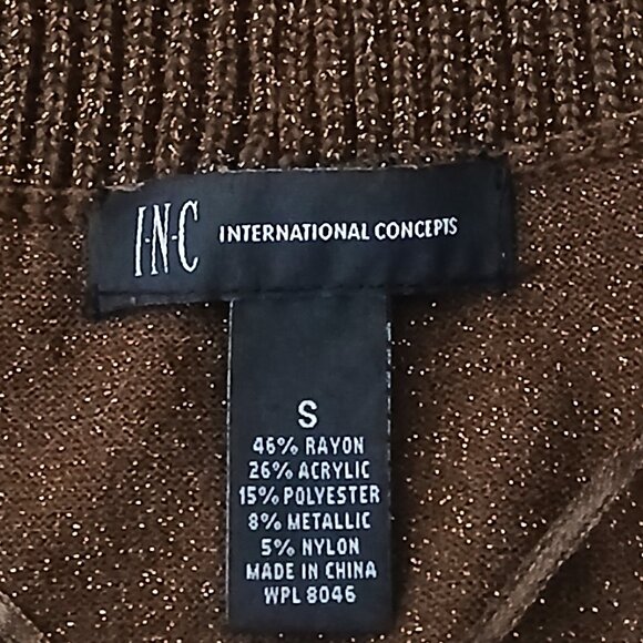 INC International Concepts Cardigan Sweater S Brown Metallic Sparkle Open Front - Picture 8 of 9